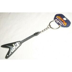 Black Flying V Wood Electric Guitar KeyChain Key Ring